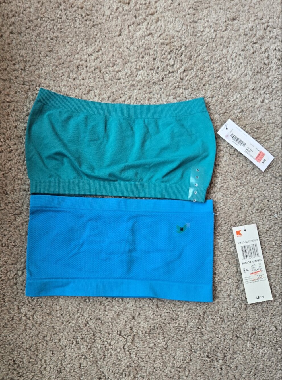 Set of Two Turquoise & Teal Bandeau Tube Tops